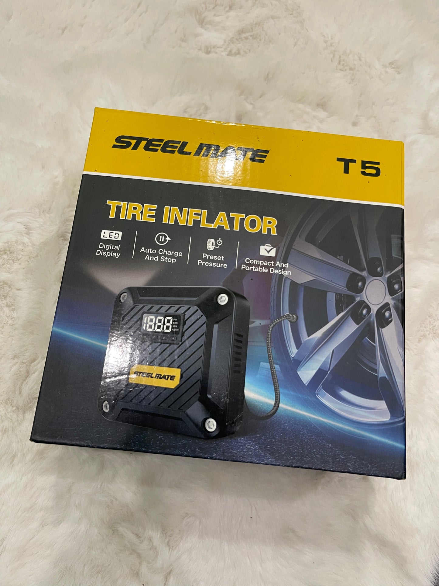STEELMATE T5 Portable Car Air Compressor Pump 12V DC – Digital Tire Inflator with Pressure Gauge