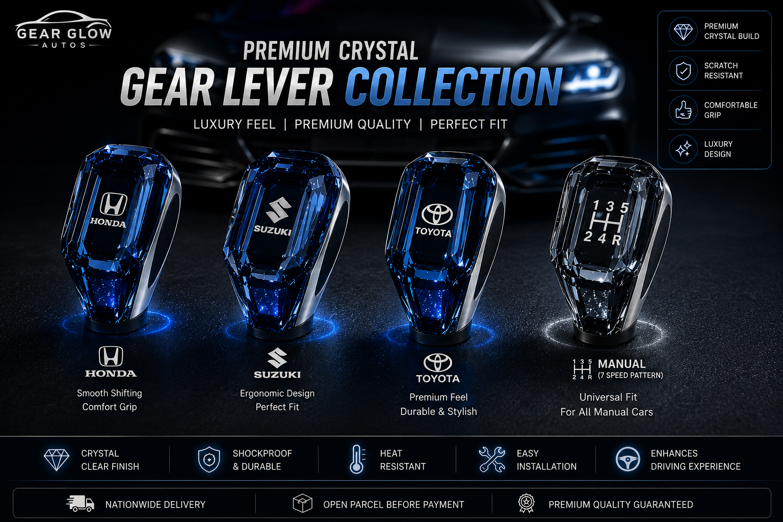 7 Color LED Crystal Gear Shift Knob Universal Car Interior Upgrade