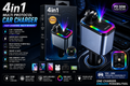 4 in 1 fast car charger feature banner with PD 30W, USB, Type-C and Lightning charging