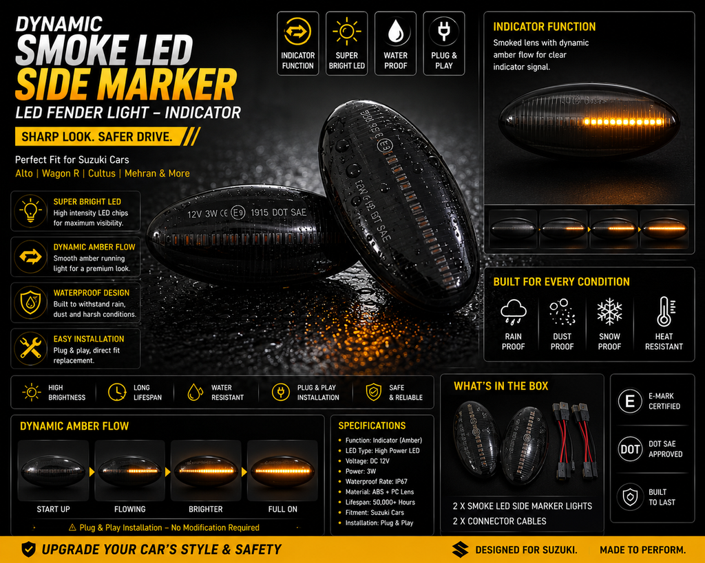 Smoke Fender Side Indicators for Suzuki Alto Wagon R Cultus Mehran