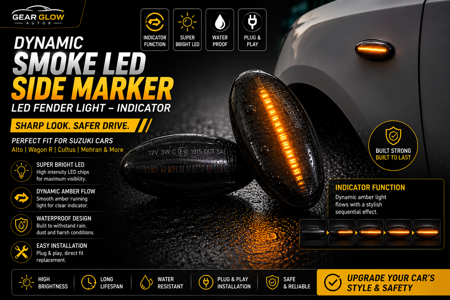 Smoke Fender Side Indicators for Suzuki Alto Wagon R Cultus Mehran
