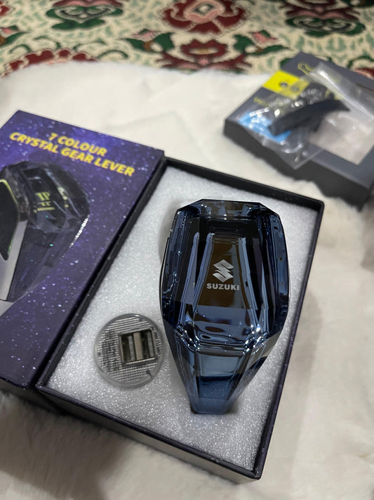 7-Color LED Crystal Gear Shift Knob – Touch Activated | Universal Fit with Optional Logos