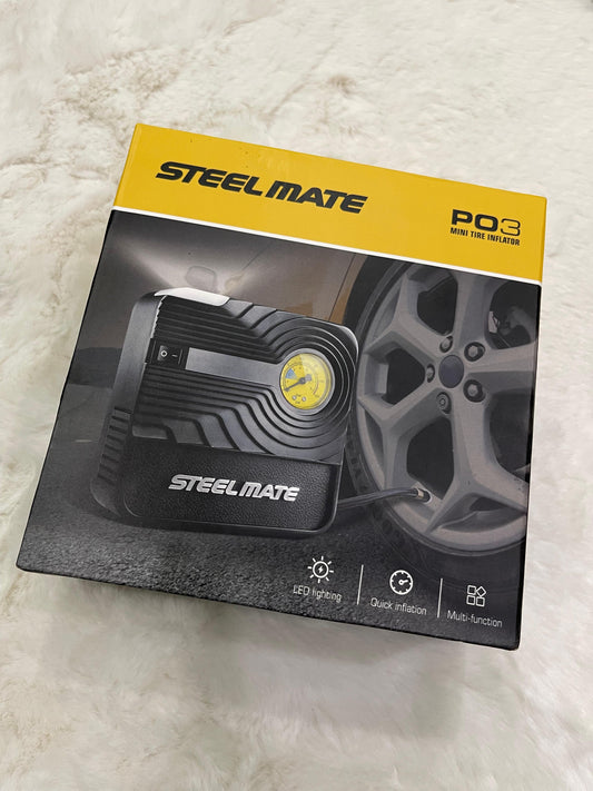 Steelmate PO3 Portable Tire Inflator – 12V Car Air Compressor Pump with Analog Pressure Gauge