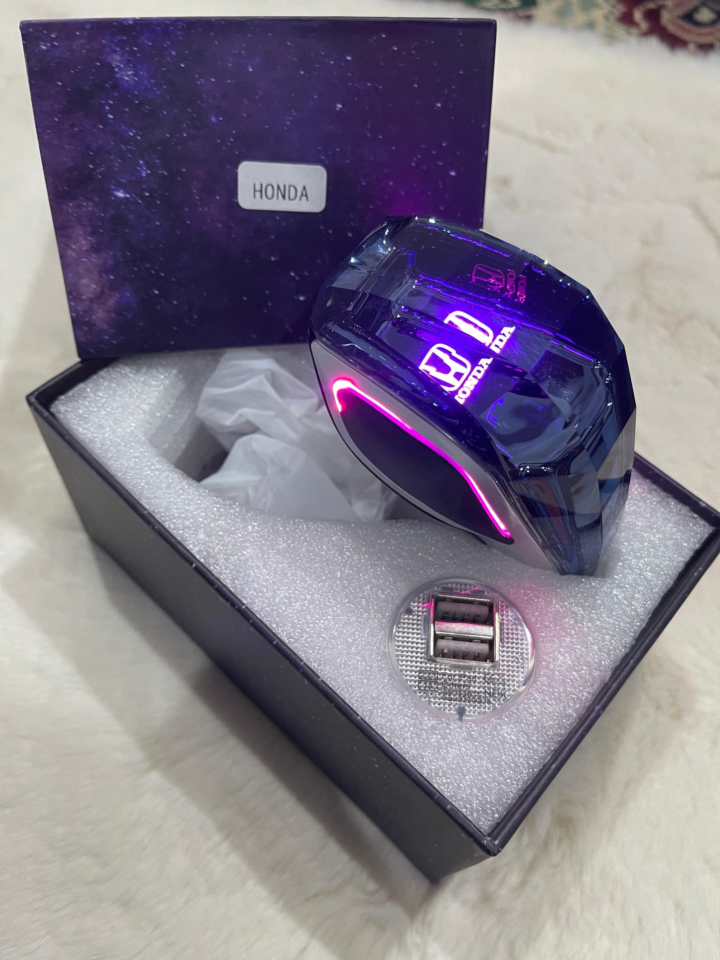 7-Color LED Crystal Gear Shift Knob – Touch Activated | Universal Fit with Optional Logos