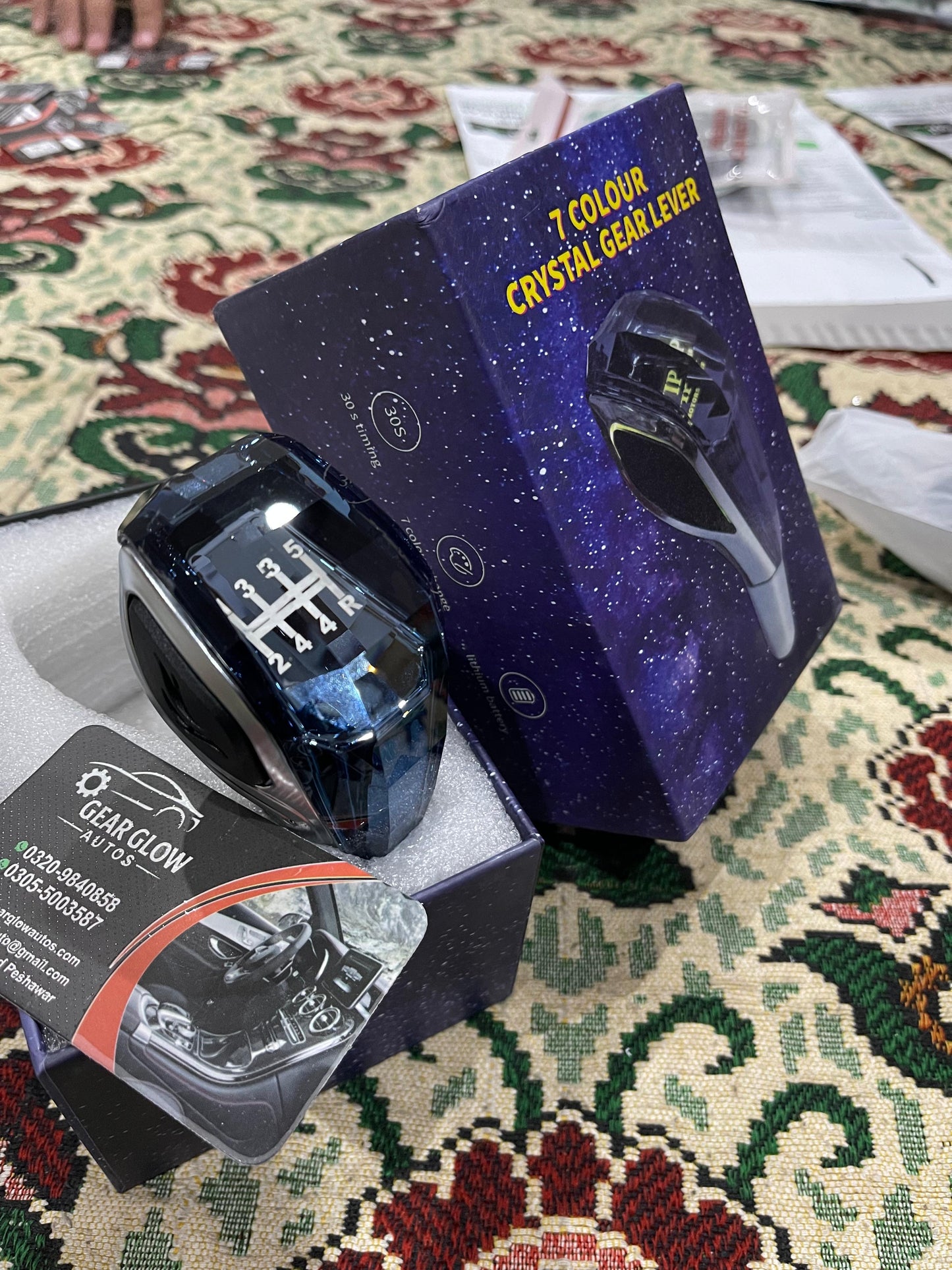 7-Color LED Crystal Gear Shift Knob – Touch Activated | Universal Fit with Optional Logos