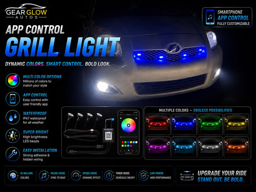 Gear Glow Autos app control car grill lights 4 piece multicolor LED kit
