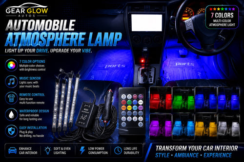 Gear Glow Autos 4 piece car atmosphere lights remote control interior LED lamp