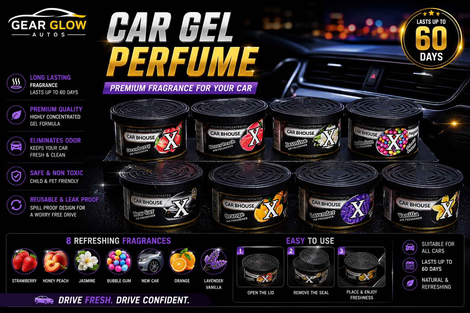 Gear Glow Autos car gel perfume long lasting car air freshener