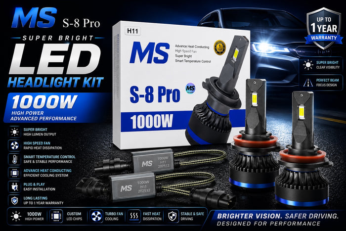 MS S-8 Pro 1000W H11 LED Headlight Kit | Car Lights Pakistan