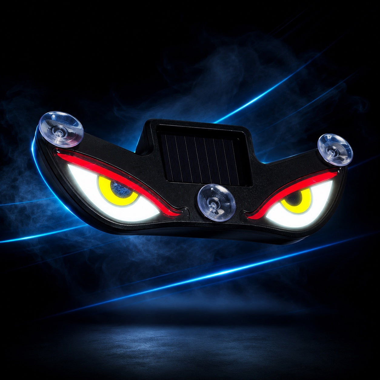 Floating solar evil eye car light with blue automotive light streaks