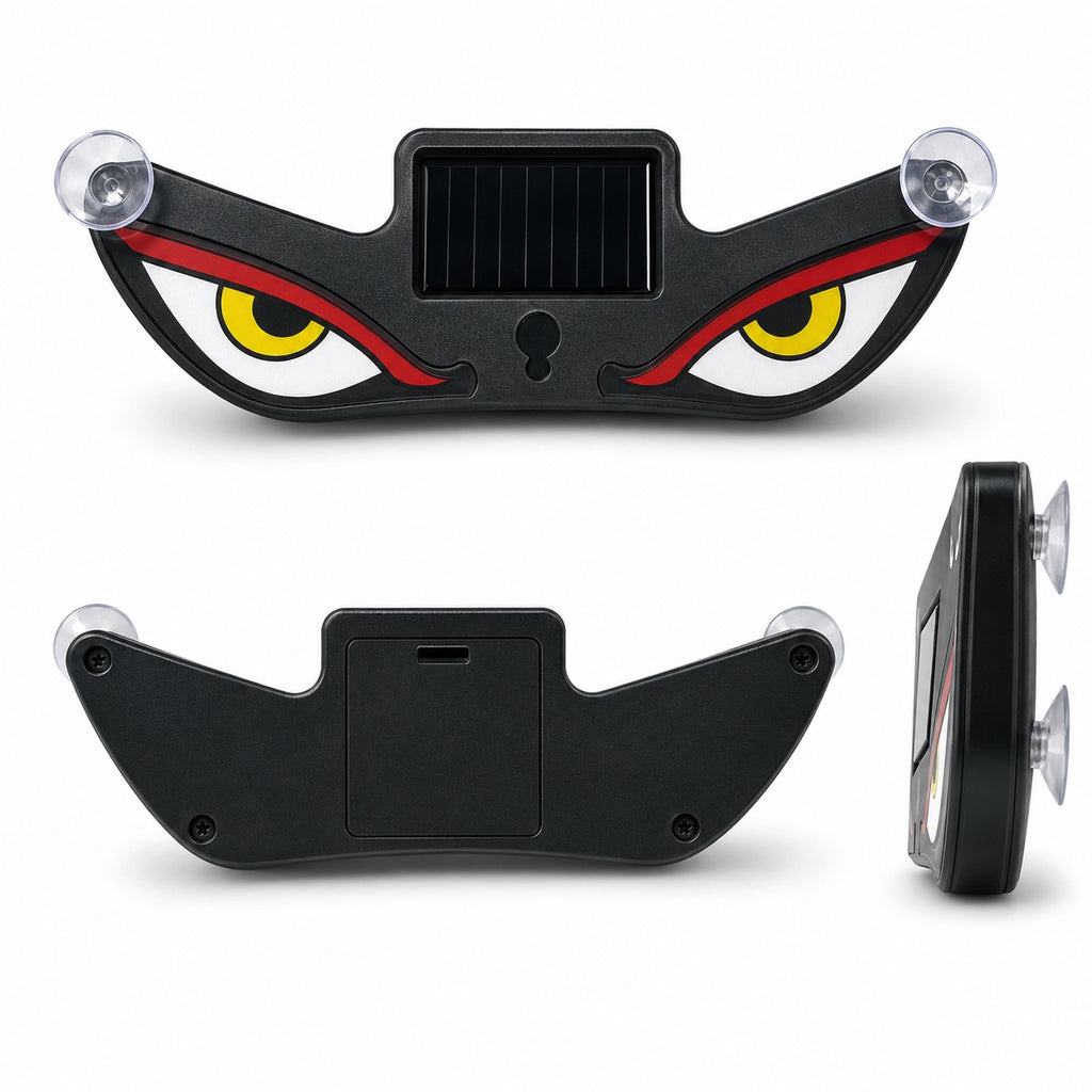 Solar evil eye car warning light front, back and side views