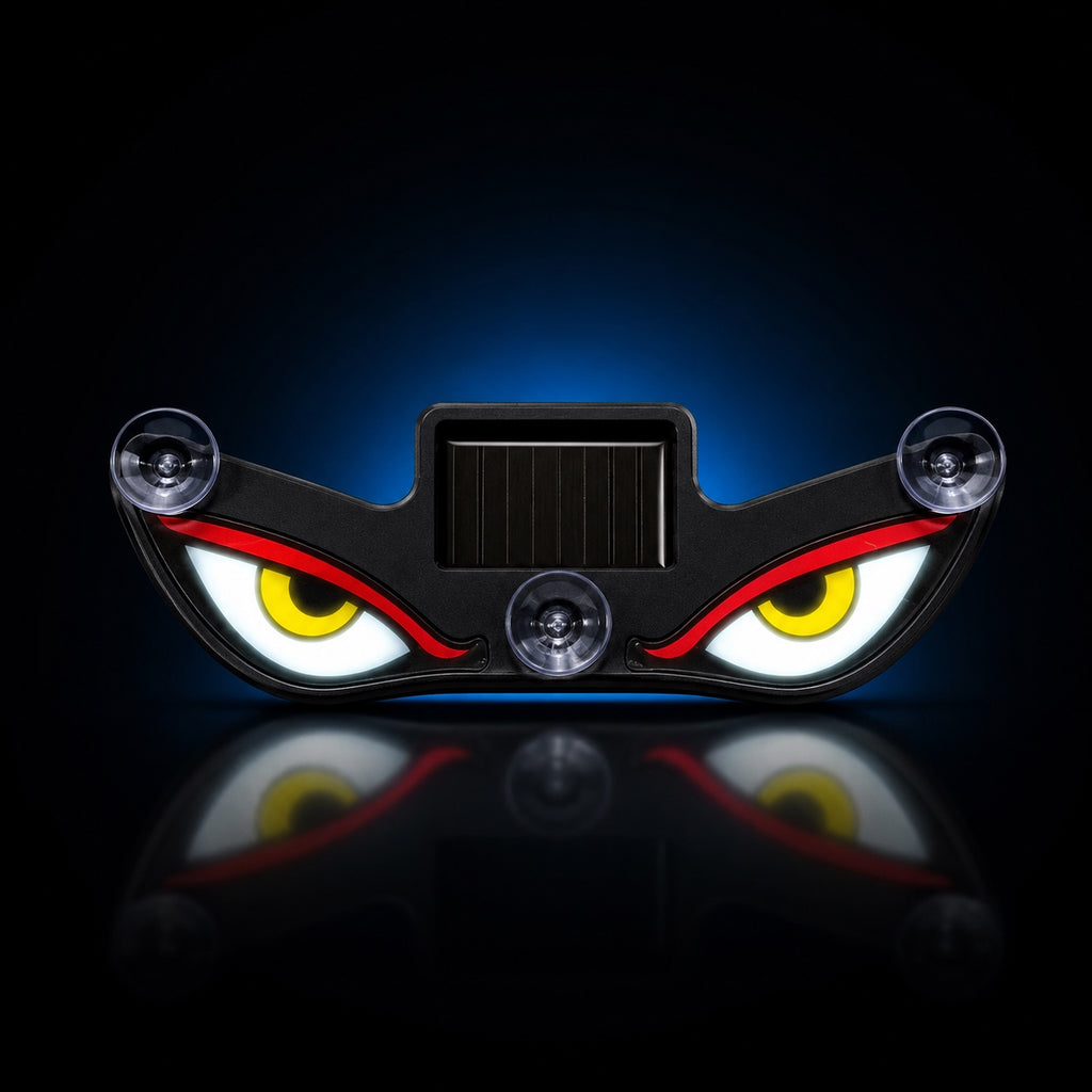 Solar evil eye car warning light with premium blue neon background