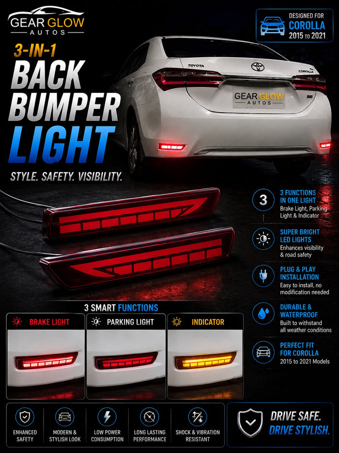 Toyota Corolla Back Bumper Light 2015–2021 – 3-in-1 Brake, Parking & Indicator Light